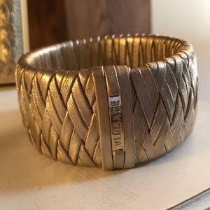 Genuine Versace rose-gold leather bangle